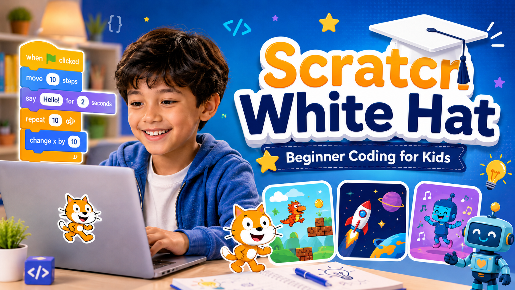 Scratch For Kids - White Hat: Beginner Coding for Kids